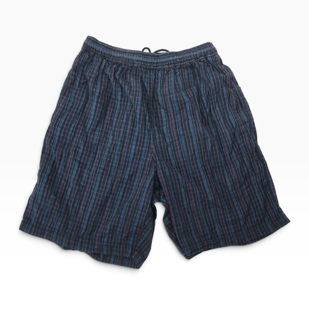 Vintage 90s Dex Black and Blue Blue Plaid Pull-On Mid Length Shorts